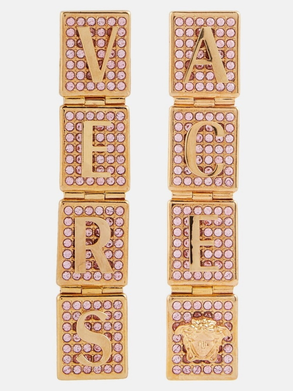 Versace Gold-Tone Crystal Letter Drop Earrings